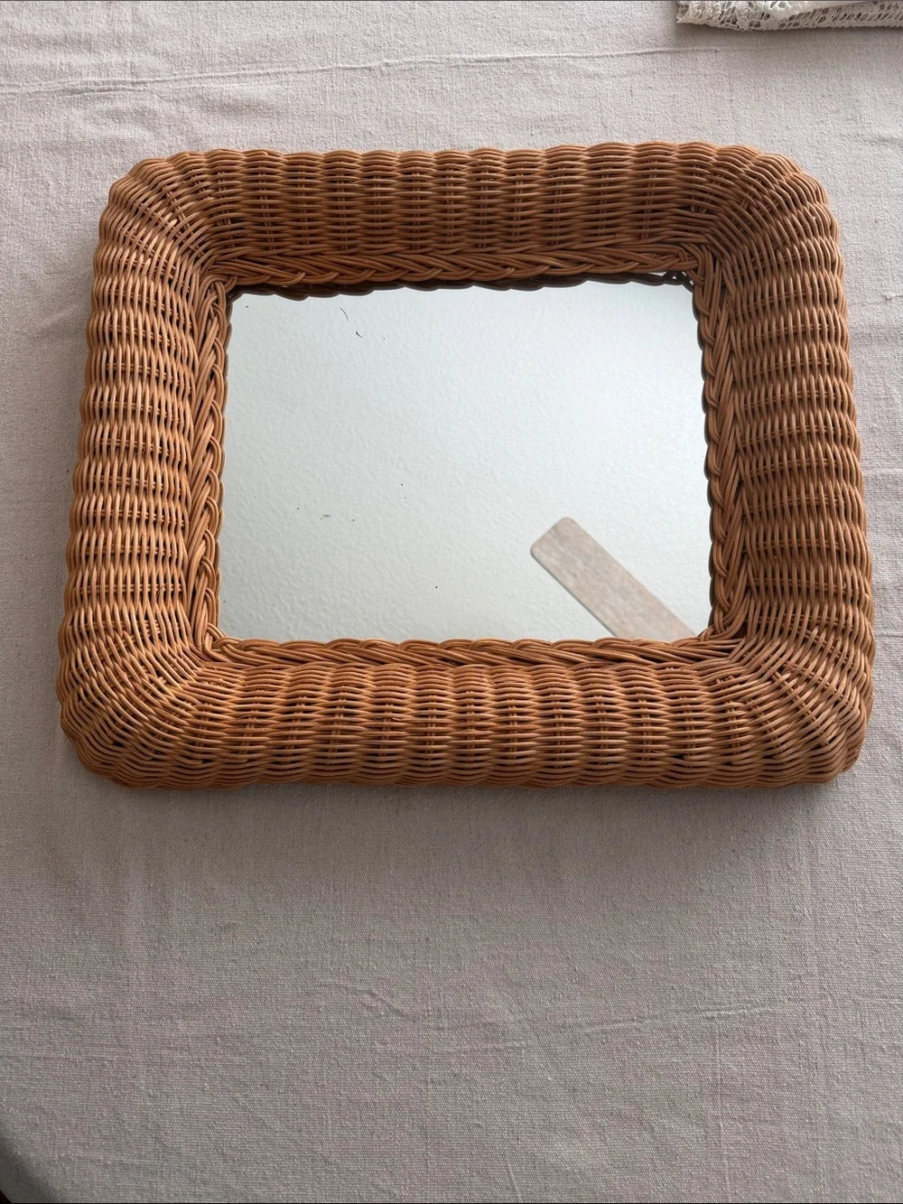 Vintage Rectangular Wicker Rattan Wall Mirror Honey Color